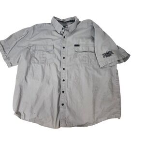 Harley Davidson Mens Gray Short Sleeve Button Up Ride Hard Skull Shirt 3XL